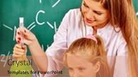  Presentation with chemistry - Colorful presentation theme enhanced with child and teacher holding flask together in chemistry class backdrop and a coral colored foreground