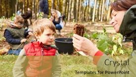  Presentation with seedling - PPT theme featuring child-and-teacher-with-seedling background and a yellow colored foreground