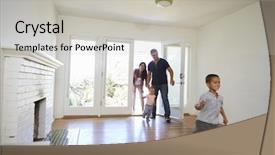  Presentation with new family new born - Theme enhanced with child angel - excited family explore new home background and a light gray colored foreground