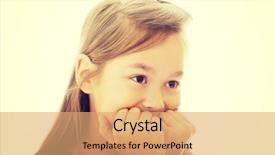  Presentation with anxiety - Colorful PPT theme enhanced with child anxiety - scared little girl biting her backdrop and a coral colored foreground