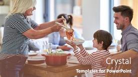  Presentation with dining table - PPT theme featuring child-as-a-grandson-gets background and a coral colored foreground