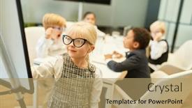  Presentation with university - Amazing slide deck having child-as-a-teacher backdrop and a coral colored foreground