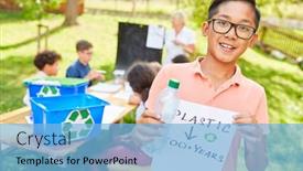  Presentation with plastic waste recycling - Presentation theme having child-as-an-activist background and a light blue colored foreground