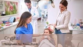  Presentation with child care - Amazing theme having child-at-dentist-eating-chocolate backdrop and a coral colored foreground