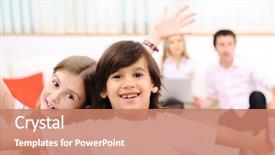  Presentation with family - PPT layouts enhanced with child at home with family background and a coral colored foreground