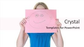  Presentation with happy sad mask face - Cool new presentation design with child autism - girl hiding behind happy face backdrop and a lemonade colored foreground