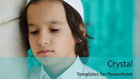  Presentation with lifestyle - Audience pleasing slide deck consisting of child autism - lifestyle posing people backdrop and a teal colored foreground