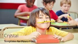  Presentation with elementary school sample monitoring tool - Presentation theme having child-balances-pen-with-lips background and a lemonade colored foreground