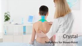  Presentation with posture - Presentation featuring child bearing - incorrect posture concept physiotherapist examining background and a soft green colored foreground