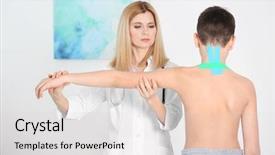  Presentation with posture - Audience pleasing PPT theme consisting of child bearing - incorrect posture concept physiotherapist examining backdrop and a light gray colored foreground
