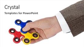  Presentation with waiter hand in white glove - Cool new PPT layouts with child bearing - spinners in hand isolated backdrop and a  colored foreground