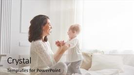  Presentation with family playing board game - Audience pleasing presentation theme consisting of child bed - happy loving family mother playing backdrop and a mint green colored foreground