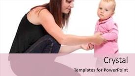  Presentation with mother baby - Cool new PPT theme with child behaviour - baby doing her first steps backdrop and a lemonade colored foreground
