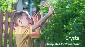  Presentation with behaviour - PPT theme consisting of child behaviour - young boy with slingshot shooting background and a forest green colored foreground