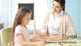  Presentation with behaviour - PPT theme with child behaviour - young woman teacher and little background and a lemonade colored foreground