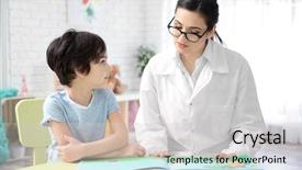  Presentation with behaviour - Audience pleasing PPT theme consisting of child behaviour - young woman teacher and little backdrop and a light gray colored foreground