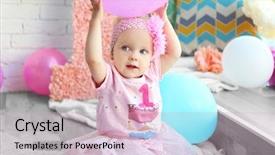  Presentation with baby girl christening - Slide deck featuring child birthday - portrait of one year-old baby background and a soft green colored foreground