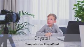  Presentation with online streaming - Presentation design consisting of child-blogger-videotapes-his-vlog background and a light gray colored foreground