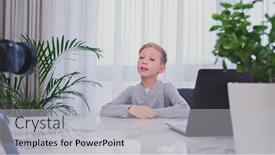  Presentation with online streaming - PPT theme consisting of child-blogger-videotapes-his-vlog background and a light gray colored foreground