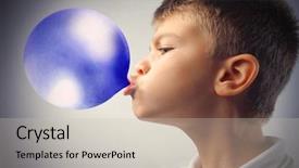 Presentation with bubble - Cool new PPT theme with child blowing a blue bubble backdrop and a soft green colored foreground