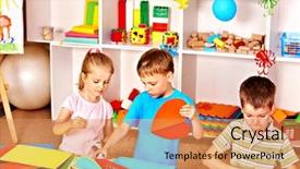  Presentation with paper cutting - Presentation theme consisting of child boy cutting out scissors paper heart background and a coral colored foreground