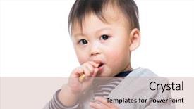  Presentation with snack - PPT theme having child boy eating snack background and a soft green colored foreground