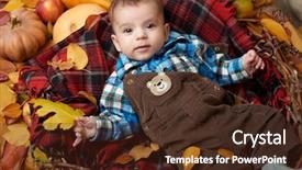  Presentation with fall season - Theme featuring child boy lie on tartan background and a tawny brown colored foreground