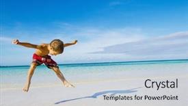  Presentation with happy kids - Colorful PPT layouts enhanced with child boy on tropical beach backdrop and a light blue colored foreground