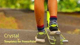  Presentation with pump - Presentation theme featuring child-boy-riding-in-scooter background and a coral colored foreground