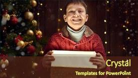  Presentation with child tree - Presentation design having child boy sitting with gift background and a tawny brown colored foreground