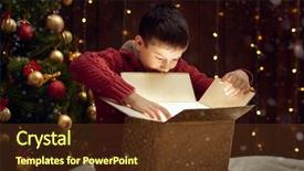  Presentation with child tree - Audience pleasing PPT layouts consisting of child boy sitting with gift backdrop and a tawny brown colored foreground