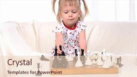  Presentation with brain child - Slides having child brain - little girl playing chess background and a lemonade colored foreground