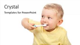  Presentation with dental child - PPT layouts enhanced with child brushing teeth isolated background and a white colored foreground