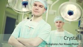  Presentation with emergency room - PPT theme featuring child cardiosurgery operating room background and a soft green colored foreground