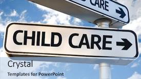  Presentation with infant care - Slide set with child care direction sign background and a light blue colored foreground