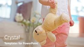  Presentation with teddy bear - Colorful presentation theme enhanced with child-carries-teddy-bear-upside backdrop and a coral colored foreground