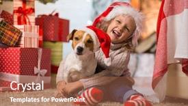  Presentation with collage of families celebrating christmas - Slides featuring child celebrating a happy christmas background and a coral colored foreground