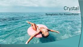  Presentation with sea water - Beautiful PPT theme featuring child chilling on lilo backdrop and a light blue colored foreground