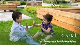  Presentation with sister - Presentation theme consisting of child clapping - brother and sister sitting background and a tawny brown colored foreground