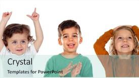  Presentation with children - Slide set featuring child clapping - happy children looking at camera background and a mint green colored foreground
