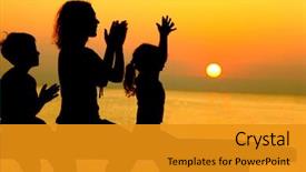  Presentation with children hands - Beautiful presentation theme featuring child clapping - mother with two children sits backdrop and a gold colored foreground