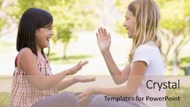  Presentation with german shepherd two young puppys - Amazing presentation theme having child clapping - two young girl friends sitting backdrop and a coral colored foreground