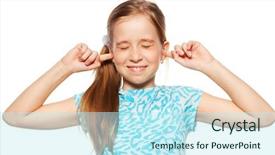  Presentation with child obesity - Slide deck featuring child closed her ears portrait background and a cool aqua colored foreground