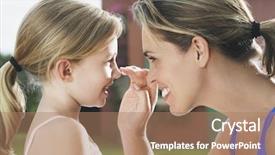  Presentation with sunscreen - Slide set consisting of child communication - closeup side view of mother background and a coral colored foreground