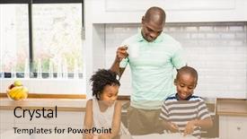  Presentation with father teaching children - Slide deck with child communication - father and children background and a coral colored foreground