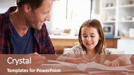  Presentation with home schooling - Presentation with child communication - father home schooling his young background and a coral colored foreground