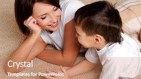 Presentation with good - Cool new presentation theme with child communication - smiling young mother has backdrop and a coral colored foreground