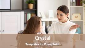  Presentation with communication - PPT theme having child communication - young female psychologist working background and a coral colored foreground