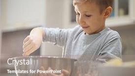 Presentation with steel - Slide set with child-cooking-at-the-kitchen background and a coral colored foreground