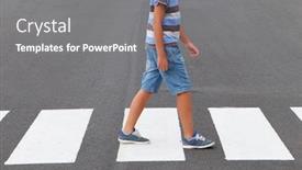  Presentation with child laptops - PPT layouts having child-crossing-the-crosswalk background and a gray colored foreground